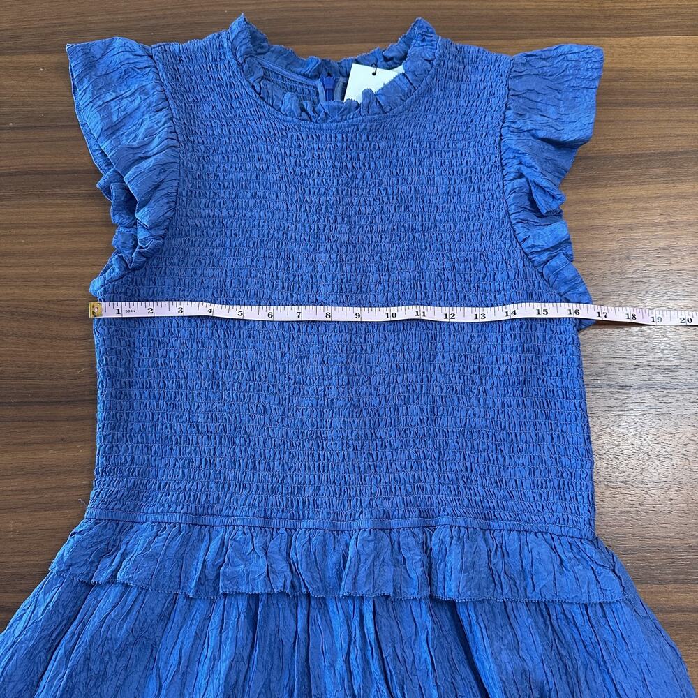 Sea New York‎ Blue Siya Dress, Silk, Smocked Midi Tiered, Spring, Resort, XL - Picture 8 of 13